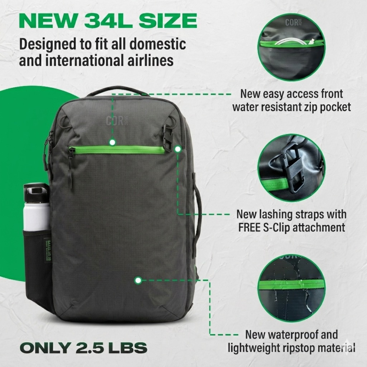 COR Surf Island Hopper 2.0 Matte Black Travel Backpack — 28L or 34L, product image 4