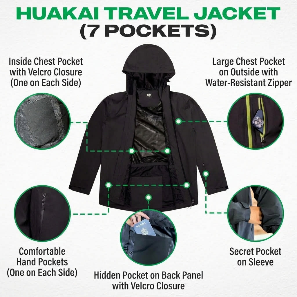 COR Surf Huakai Travel Rain Jacket — Black, product image 2